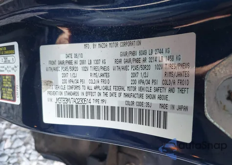 2010 Mazda Cx-9 Grand Touring из США, поврежденный, VIN JM3TB3MV7A0230514